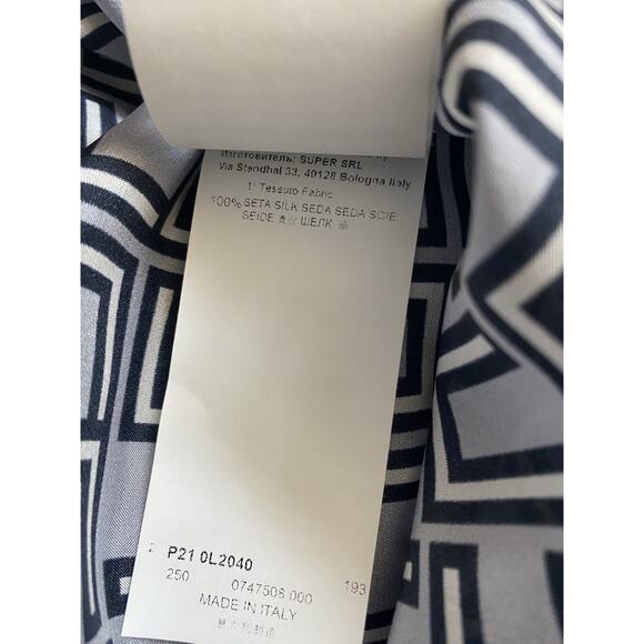 Les Copains Silk Top Blouse Geometric Sleeveless Neck Tie Gray Blue 42 4 6 S - Picture 7 of 8